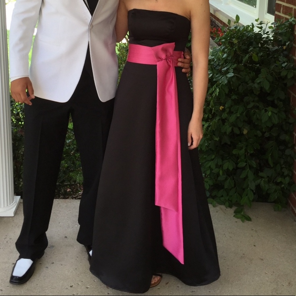 Alfred Angelo Black Strapless Dress with Pink Trim